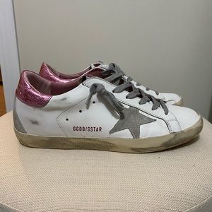 Golden Goose Pink and White Superstars